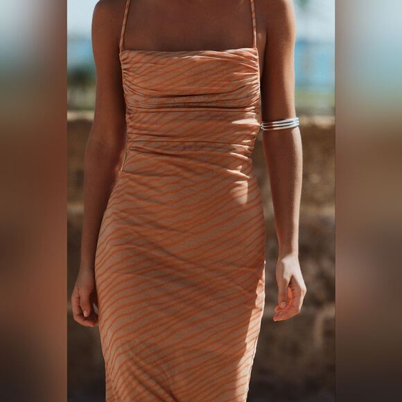 NWT ZARA STRAPLESS FLORALβDRESS Orange - Picture 12 of 16